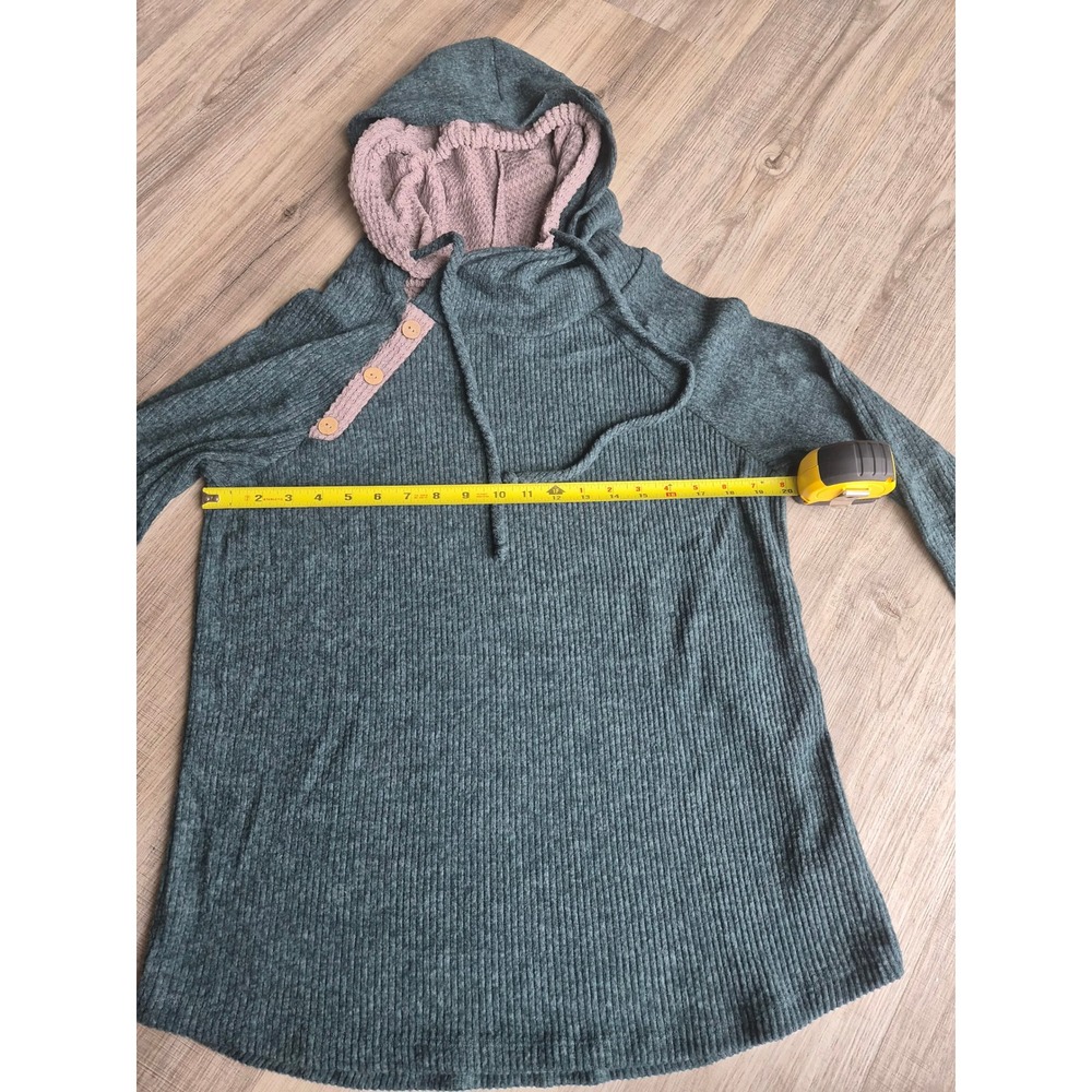 White Birch Womens Green Waffle Knit Hoodie Button Neck Pullover T6357A2XL S - Picture 4 of 5